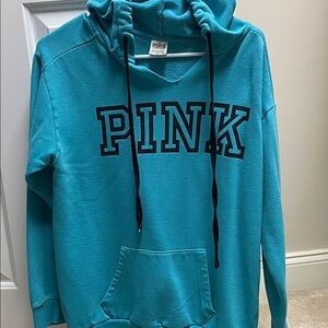 PINK Teal Hoodie with Black Logo